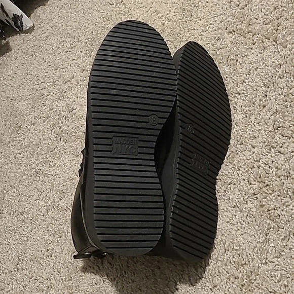 EUC/NWOT Madden NYC Black Leather White Stich Combat Boots Women's Sz 8 - Picture 6 of 12